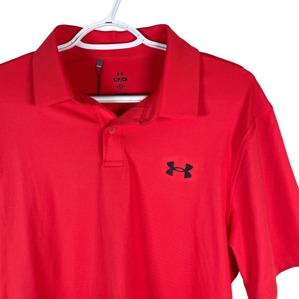 NEW Under Armour T2G Performance Golf Polo Shirt Mens S Neon Red Stretch Wicking